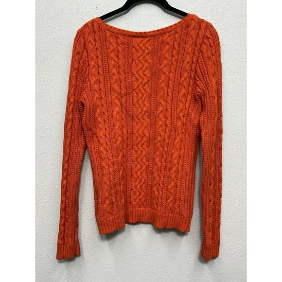 Lauren Ralph Lauren Cable Knit Sweater Large Orange Y2K Chunky Long Sleeve - Picture 3 of 5